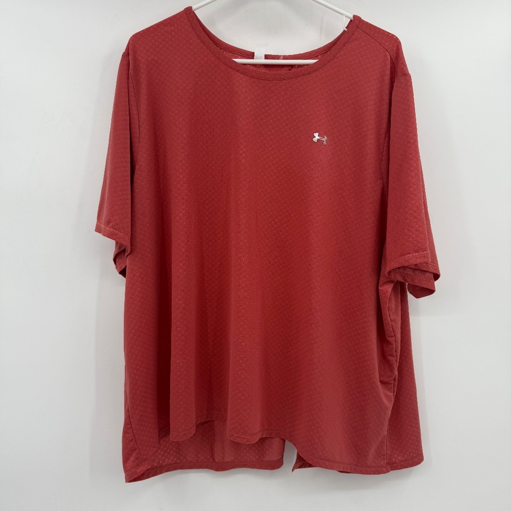 Under Armour Top Women 2X Pink Coral Loose Fit Heatgear Open Back Lightweight